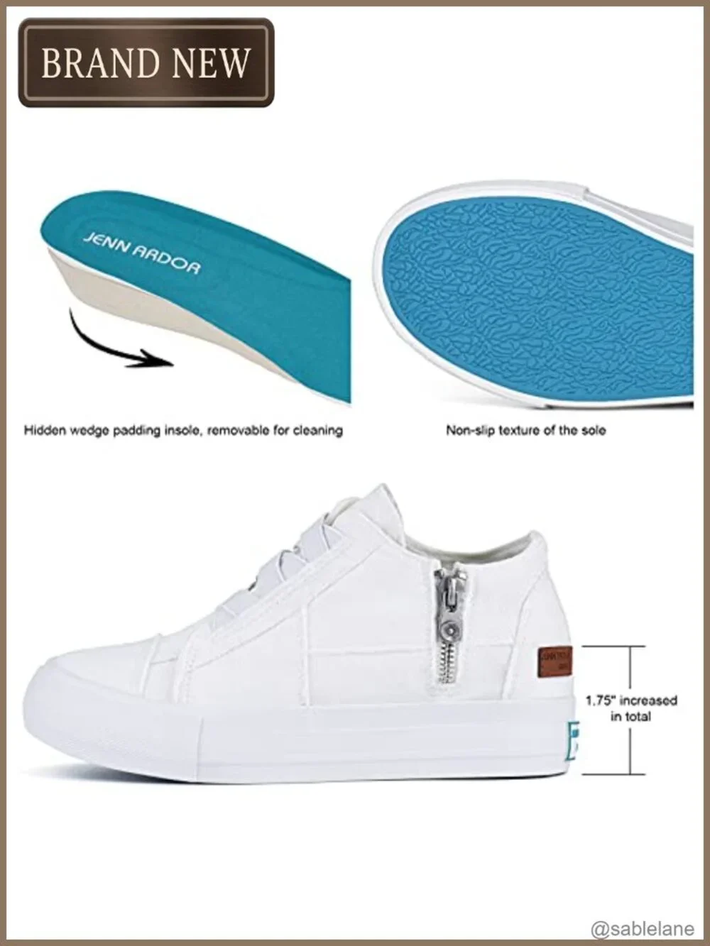Canvas Wedge Sneakers Women Hidden Platform Non Slip Side Zipper Casual